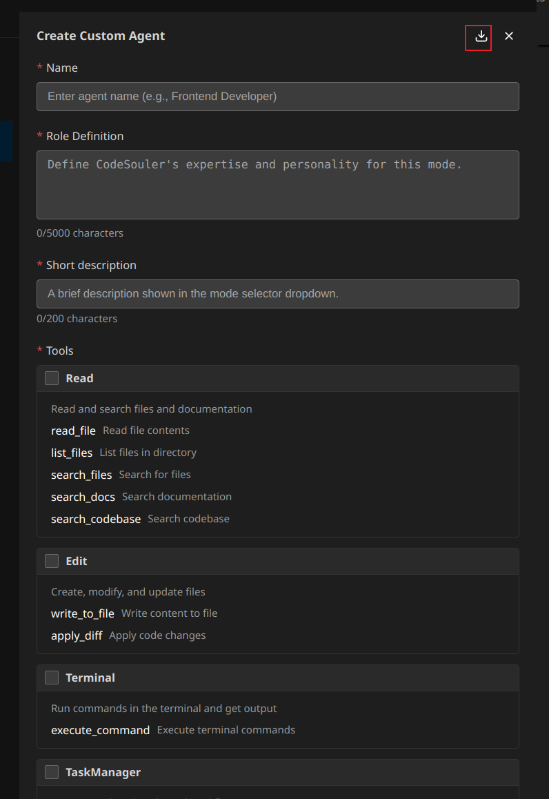Agent import form interface